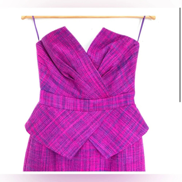 TRINA TURK||  Silk FUCHSIA STRAPLESS TWEED Mini  DRESS, Holiday dress! - Picture 2 of 7